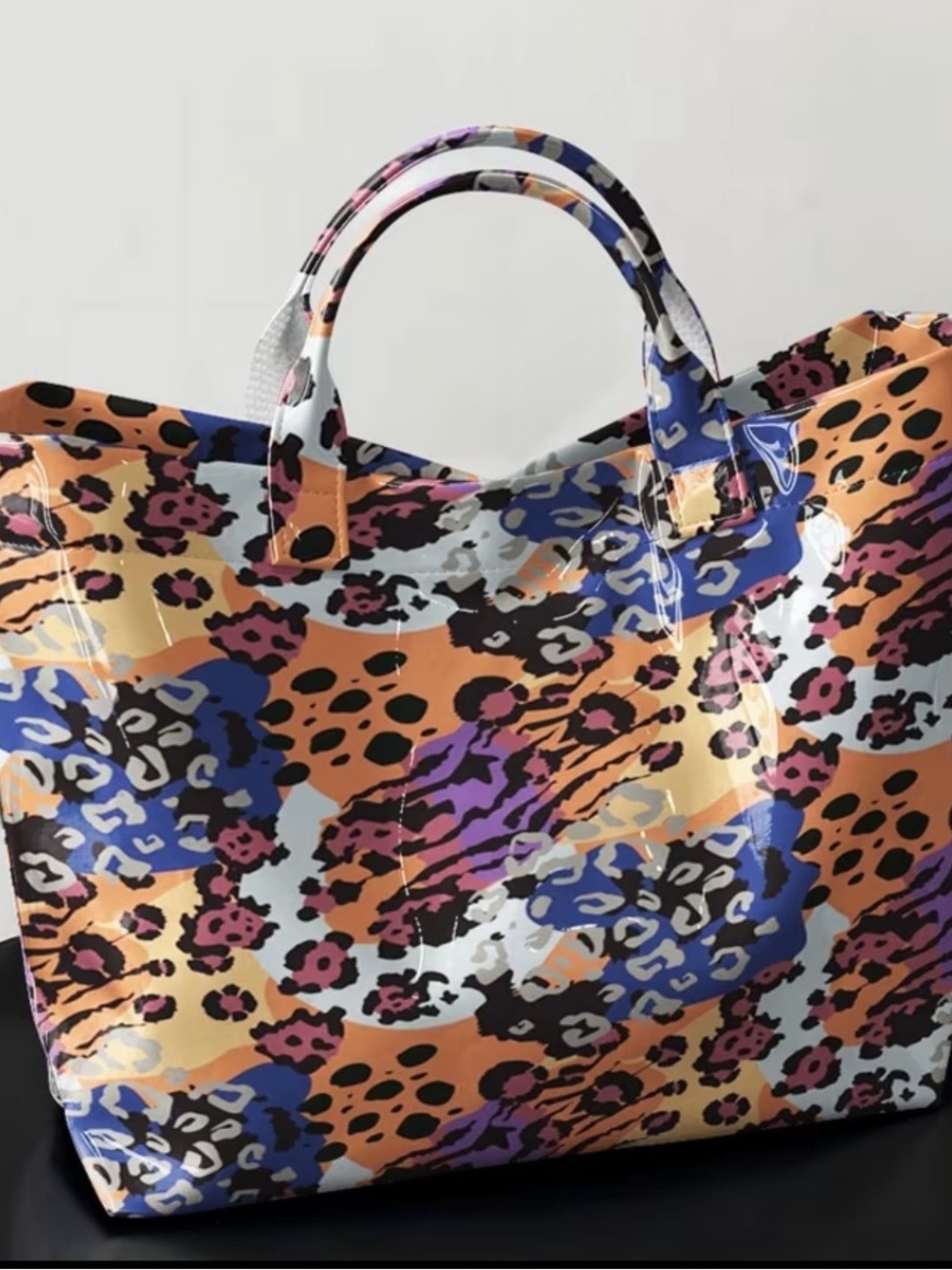 Colorful Leopard Print Tote Bag - Multicolor/Blue/Brown running- 1 bag only-NWOT - Picture 1 of 2